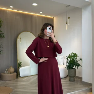 Bluzlu İkili Takım Elbise - Bordo - Kod: 4064